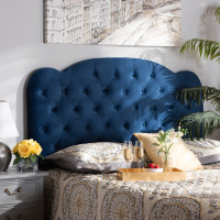 Baxton Studio Clovis-Navy Blue Velvet-HB-King Baxton Studio Clovis Modern and Contemporary Navy Blue Velvet Fabric Upholstered King Size Headboarde